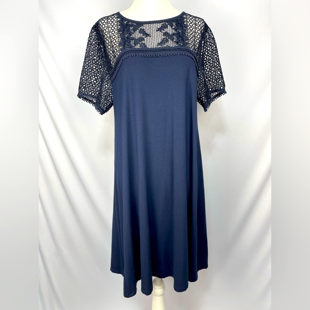 Loft Navy blue lace knit dress women’s size L